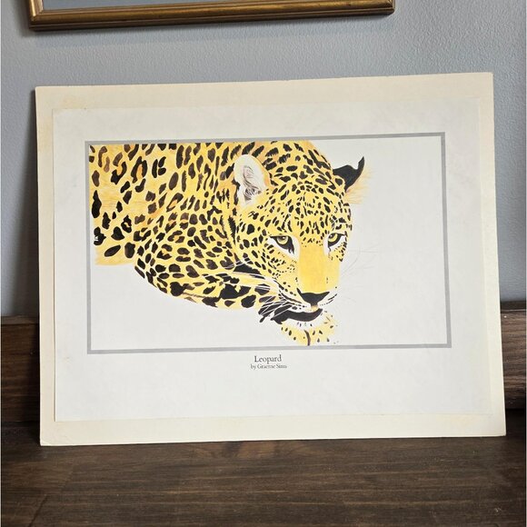 Four Graeme Sims Big Cats Vintage Prints Cheetah Ocelot Siberian Tiger Leopard - Picture 2 of 8